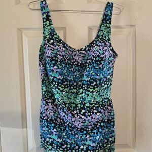 Delta Burke Multicolor Polka Dot Swimsuit- Black, Teal, Blue, Lavender